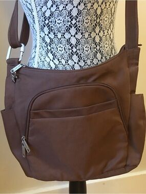 Travelon Brown Nylon Crossbody Bag with multiple pockets adjustable strap
